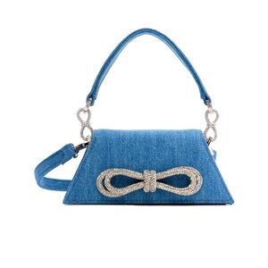 Mach & Mach Blue Mini Double Bow Samantha Bag